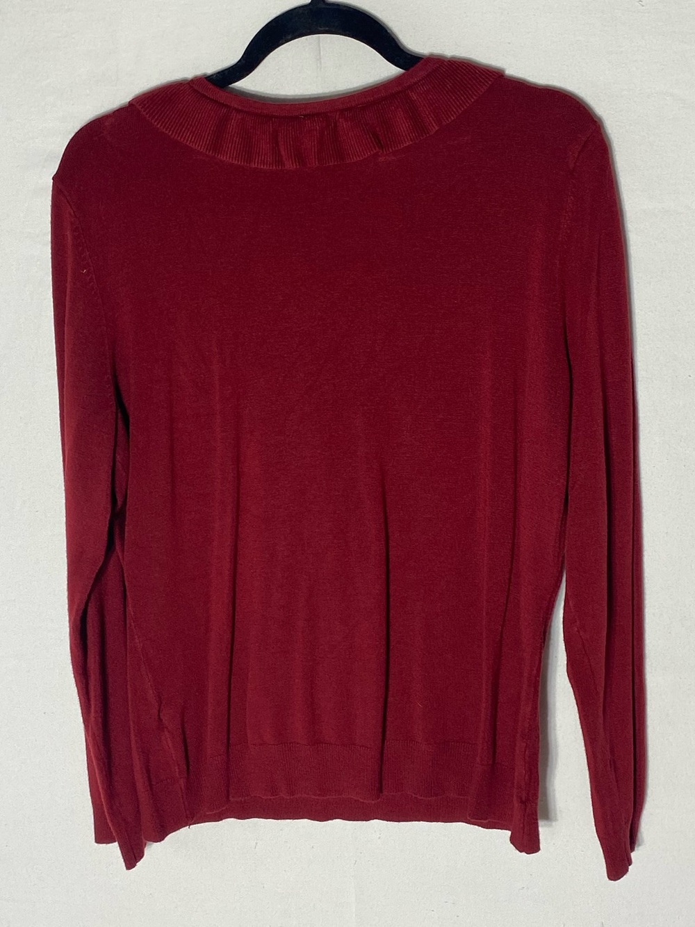 Ricki’s Burgundy Red Ruffle V Neck Rayon Blend Knit Sweater Top XL - Picture 13 of 14